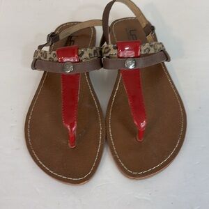 Les P’tite Bombes Brown Red and Animal Print Thong Sandals Size 38